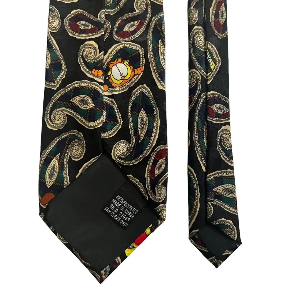 Paws Addiction Vintage Garfield Odie Black Green Red Plaid Paisley Novelty Tie